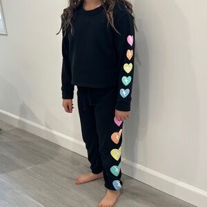 Black Sweatshirt and Joggers with Colorful Heart Accents